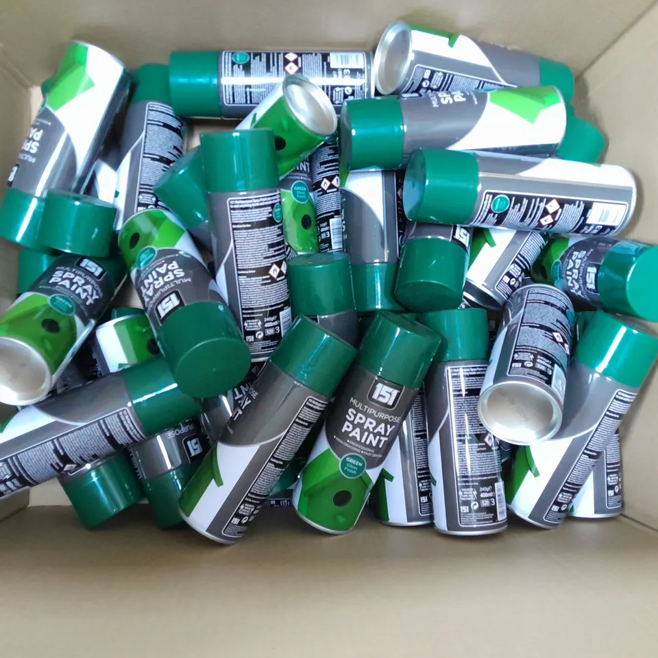 BOX OF APROX 40 GREEN MULTIPURPOSE SPRAY PAINT / COLLECTION ONLY 