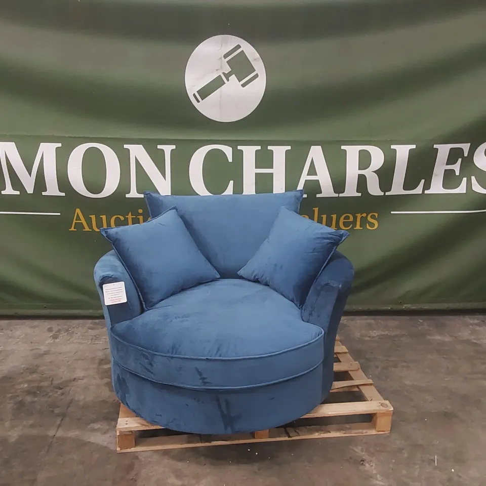 QUALITY DESIGNER FAYYAZ VELVET SWIVEL BASE CUDDLE CHAIR