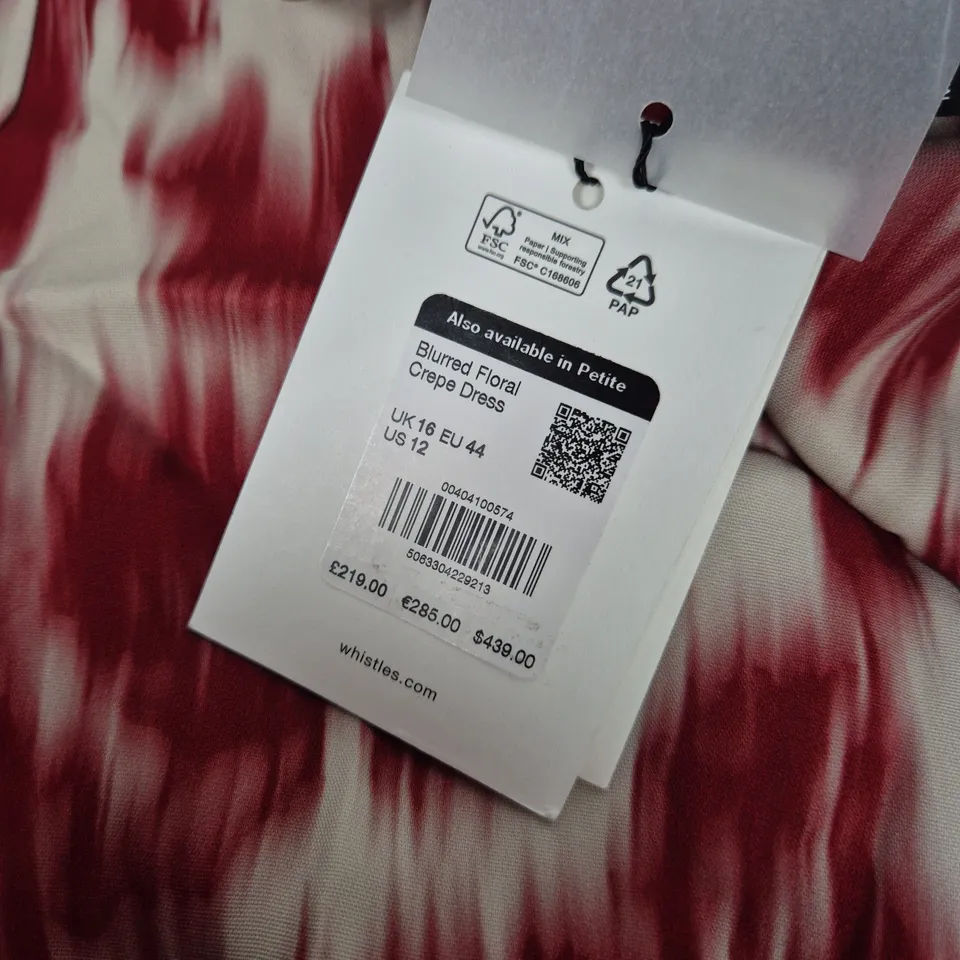 WHISTLES BLURRED FLORAL CREPE DRESS – UK 16 – DESIGNED IN LONDON