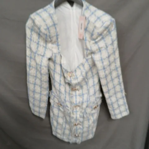 HOUSE OF MAGUIE WOMEN'S BLUE TWEED JACKET WITH GOLD-TONE BUTTONS - SIZE L 