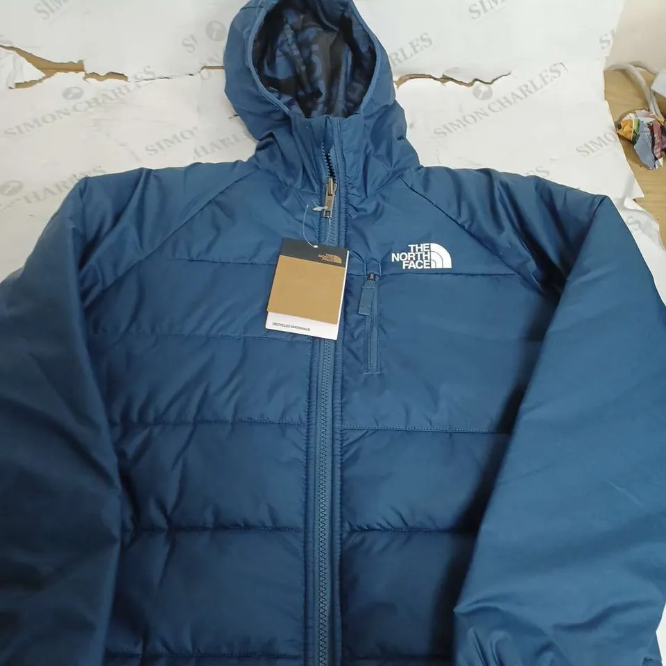 THE NORTH FACE NAVY PADDED JACKET WITH HOOD - LARGE