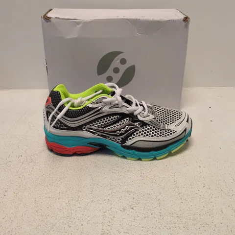SAUCONY RUNNING SHOES – GREY MESH WITH NEON LINING (UK 7)