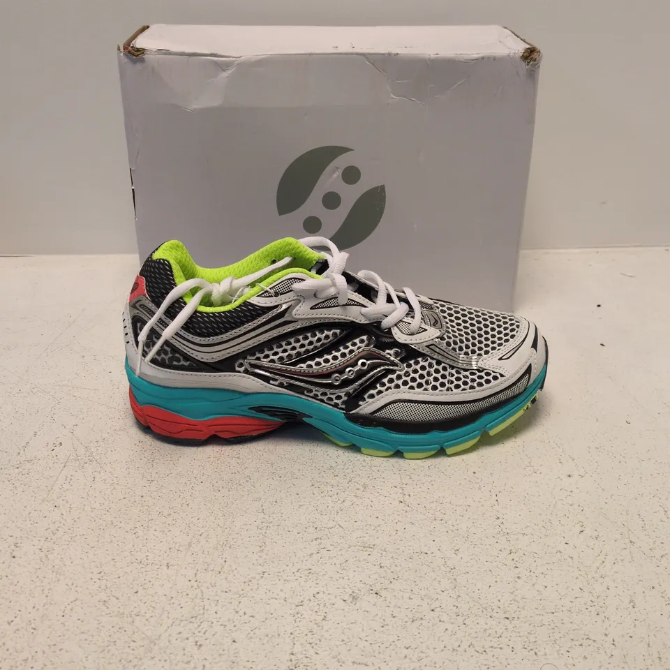 SAUCONY RUNNING SHOES – GREY MESH WITH NEON LINING (UK 7)