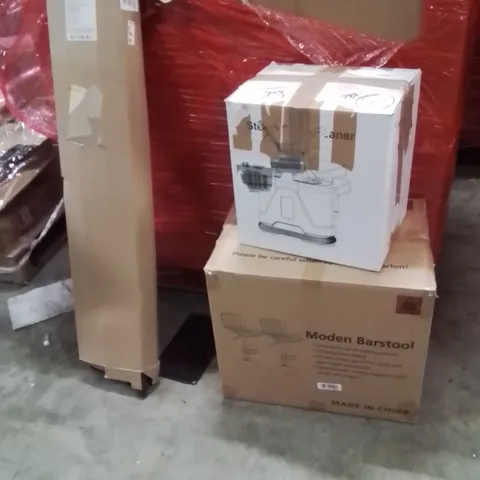 PALLET OF ASSORTED HOUSEHOLD GOODS AND PRODUCTS TO INCLUDE;OLIVE TREE LED LIGHTS,STEAMER,BARSTOOL 