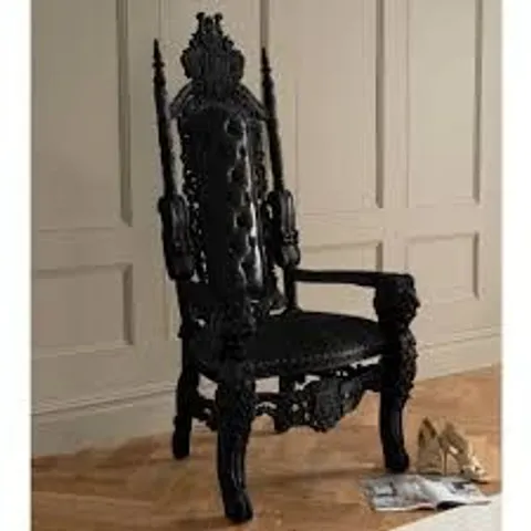 BOXED HOMES DIRECT 365 BLACK ANTIQUE FRENCH STYLE THRONE CHAIR