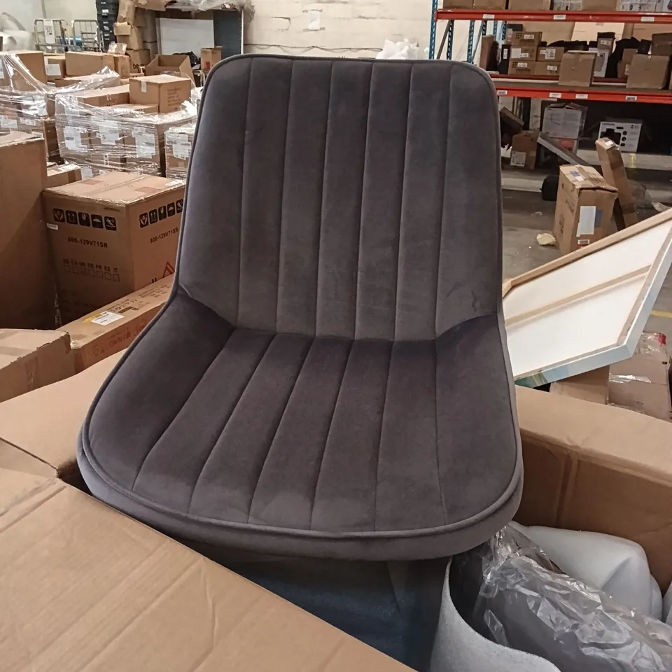 BOXED VELVET DINING CHAIRS (SET OF 2) - GREY/BLACK LEGS (1 BOX)