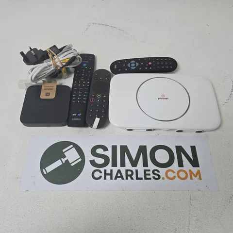 APPROXIMATELY 12 ASSORTED HOUSEHOLD ITEMS TO INCLUDE TV REMOTES, PLUSNET ROUTER, POWER CABLES, ETC
