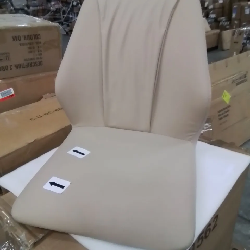 BOXED LEATHER DINING CHAIRS SET OF 2 -CREAM-