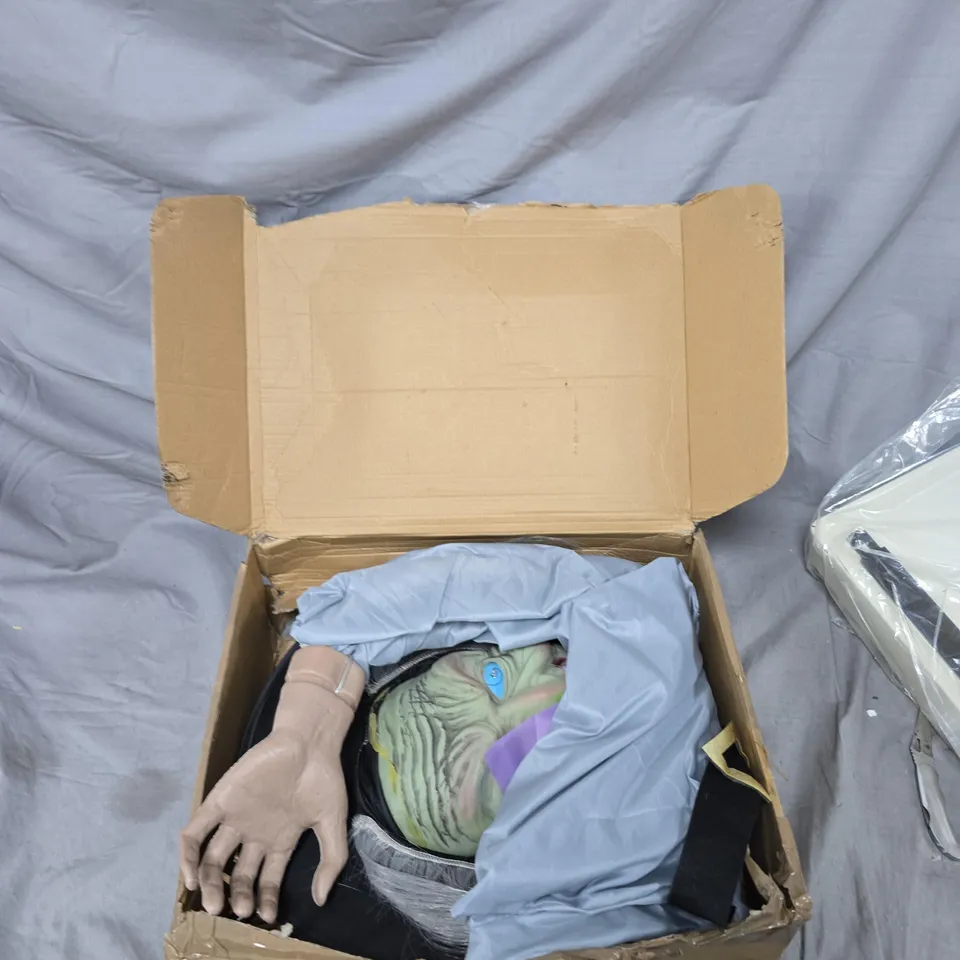 LOT OF APPROXIMATELY 10 ASSORTED BULK ITEMS TO INCLUDE: HALLOWEEN DECORATION AND METAL TRAY