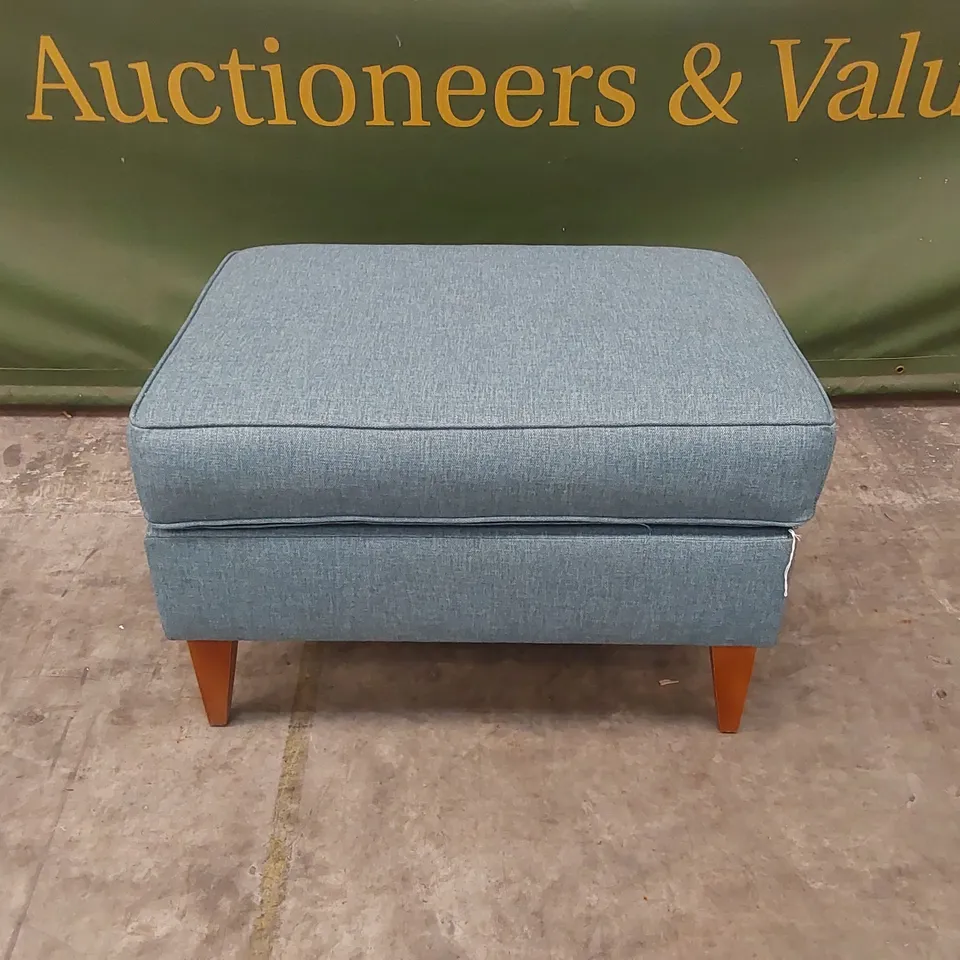 QUALITY DESIGNER FABRIC UPHOLSTERED FOOTSTOOL - TURQUOISE 
