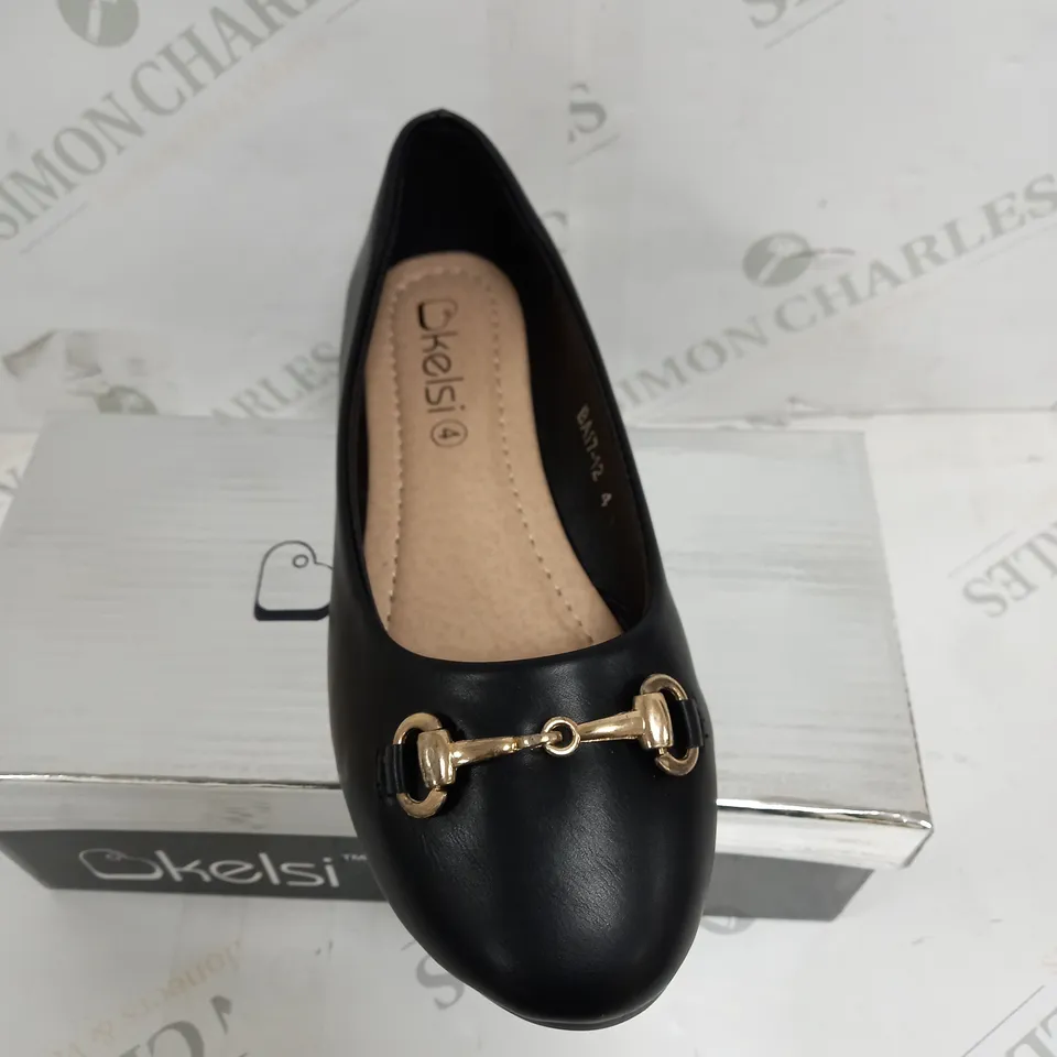 APPROXIMATELY 12 BOXED PAIR OF KELSI FLAT SHOES IN BLACK TO INCLUDE SIZES 3, 4, 5, 6