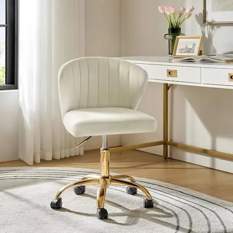 BOXED ILIA MODERN VELVET SWIVEL ADJUSTABLE HEIGHT TASK CHAIR - IVORY (1 BOX)