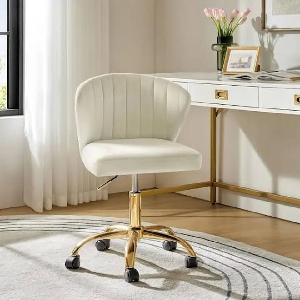 BOXED ILIA MODERN VELVET SWIVEL ADJUSTABLE HEIGHT TASK CHAIR - IVORY (1 BOX)