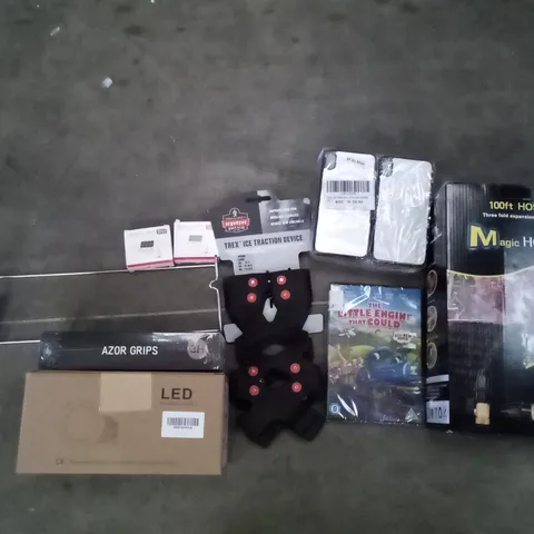 PALLET OF 6 BOXES CONTAINING ASSORTED ITEMS INCLUDING MAGIC HOSE, ELECTRONIC TIMER, ICE TRACTION DEVICE, THE LITTLE ENGINE THAT COULD DVD, LED LIGHTING, PHONE CASES