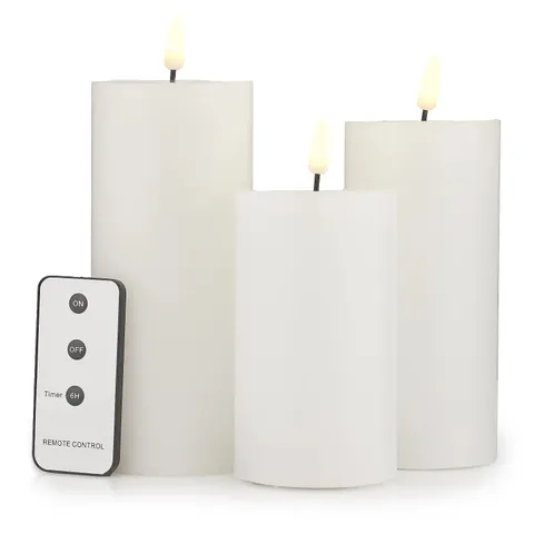 HOME STORIES SET OF 3 FLICKERING WAX REMOTE CANDLES 12/15/17CM