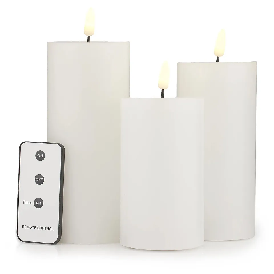 HOME STORIES SET OF 3 FLICKERING WAX REMOTE CANDLES 12/15/17CM