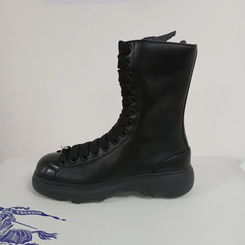 BURBERRY LEATHER COMBAT BOOTS – BLACK, UK 10 (EU 44)