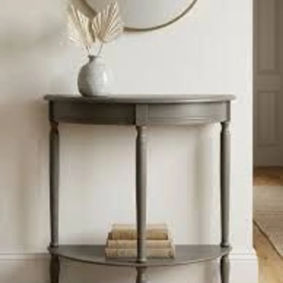 BOXED OLIVE BROWN HALF ROUND TABLE