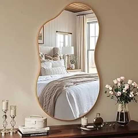 BOXED MAMIZO IRREGULAR WALL MIRROR, 66x116cm ASYMMETRICAL UNIQUE MIRROR - GOLD (1 BOX)