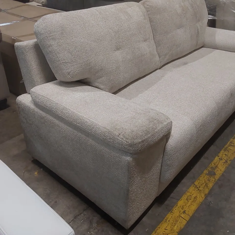 QUALITY DESIGNER KANSAS 3 SEATER SOFA, IVORY WOVEN CHENILLE FABRIC