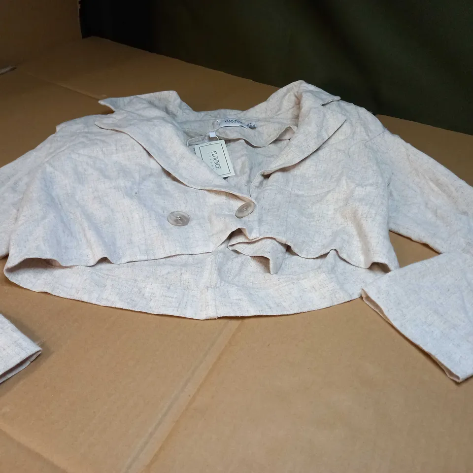 FLOUNGE LOUNGE CROPPED BLAZER IN NETURAL LINEN CO-ORD - SIZE 10