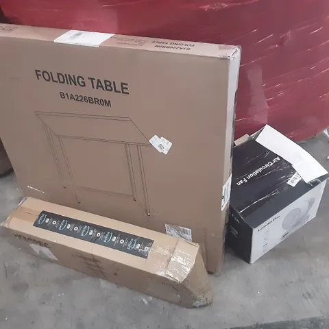 LARGE PALLET OF ASSORTED HOMEWARE ITEMS TO INCLUDE FOLDING TABLE, FANS, CLOTHES AIRERS ETC