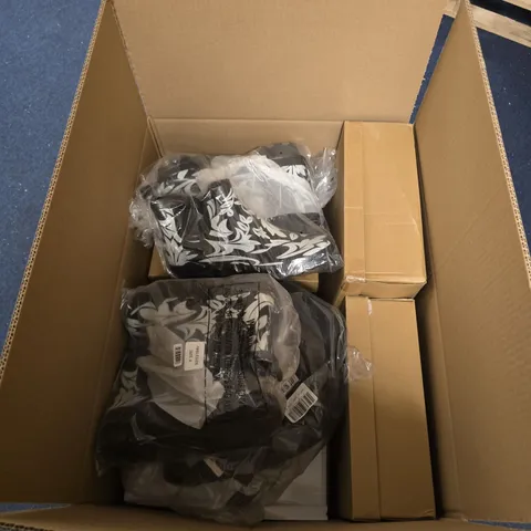 BOX OF APPROXIMATELY 14 ASSORTED PAIRS OF SHOES IN VARIOUS STLYLES , COLOURS AND SIZES