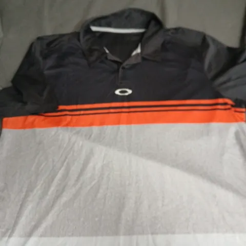 OAKLEY MEN'S POLO SHIRT – NAVY WITH ORANGE CHEST STRIPE SIZE XL