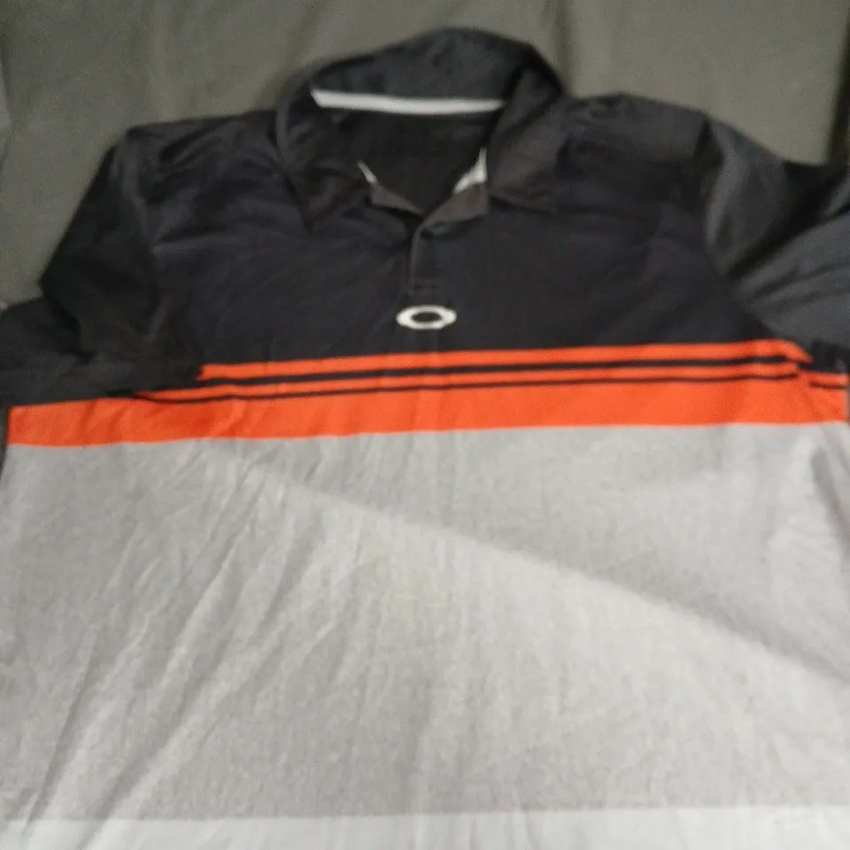 OAKLEY MEN'S POLO SHIRT – NAVY WITH ORANGE CHEST STRIPE SIZE XL