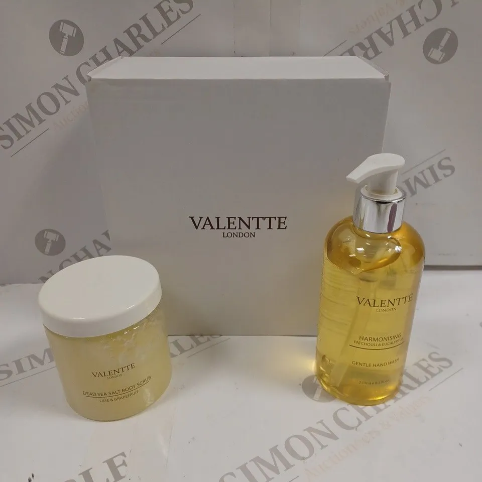 BOXED VALENTTE SKINCARE SET TO INCLUDE GENTLE HAND WASH & DEAD SEA SALT BODY SCRUB 