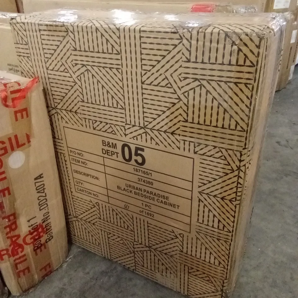BOXED B&M URBAN PARADISE BLACK BEDSIDE CABINET (1 BOX)