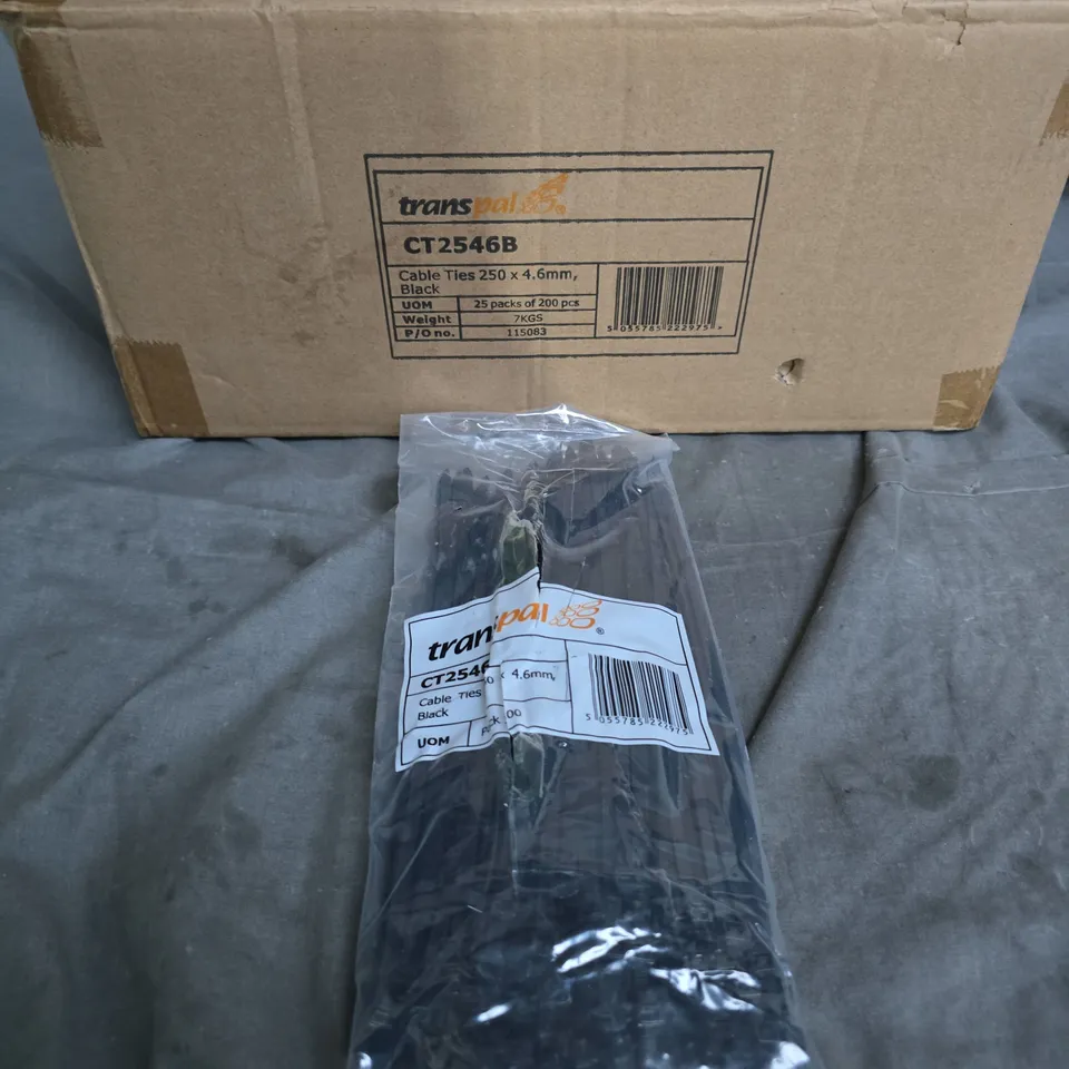 TRANSPAL CT2546B CABLE TIES 250 X 4.6MM, BLACK – PACK OF 200 X APPROXIMATELY 15 PACKS IN A BOX .