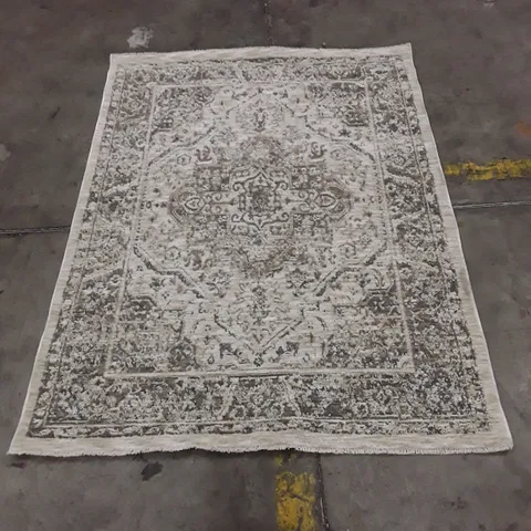 RECTANGULAR AREA RUG WITH ORNATE FLORAL MOTIF – GREY AND IVORY 160X120CM APPROXIMATELY