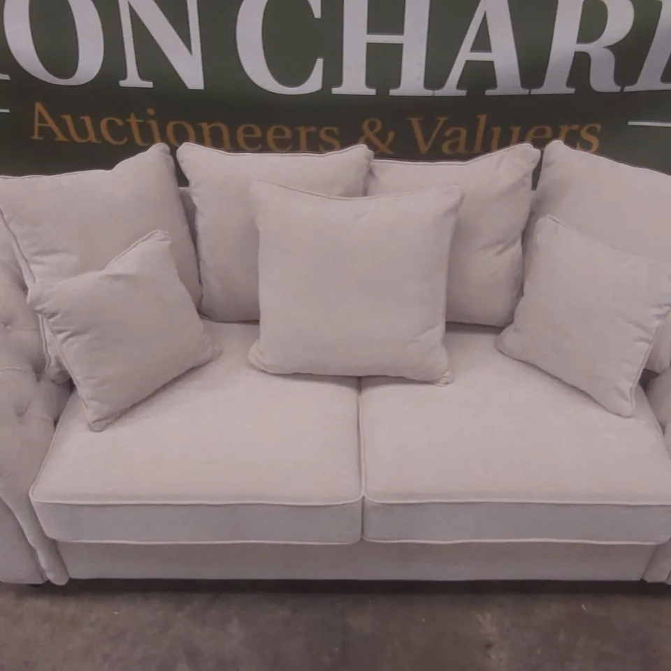 QUALITY DESIGNER WINDSOR 3 SEATER FABRIC SOFA - NATURAL