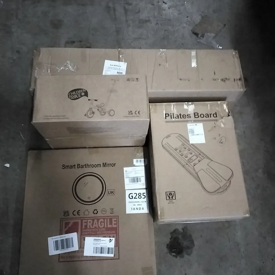 PALLET OF HOUSEHOLD ITEMS TO INCLUDE BEEFEATER NUTCRACKER, CHILDREN'S TRIKE, PILATES BOARD, MIRROR  AND OTHER ASSORTED ITEMS...