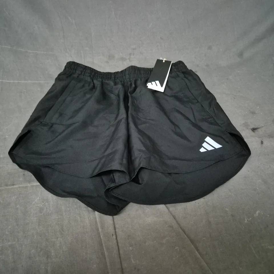 ADIDAS BLACK ATHLETIC SHORTS WITH WHITE LOGO - SIZE SMALL