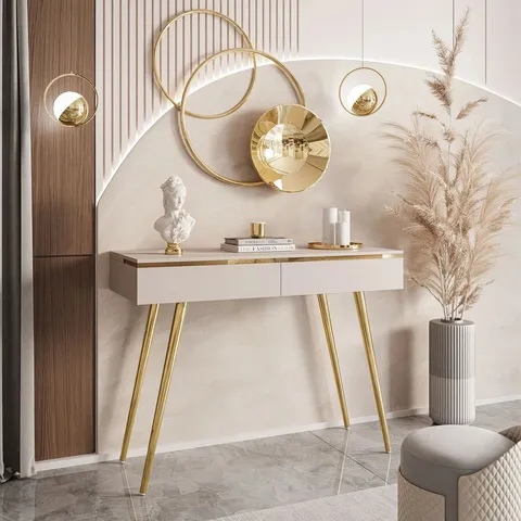 BOXED AURORA DESK WITH DRAWERS - CASHMERE/GOLD (2 BOXES)