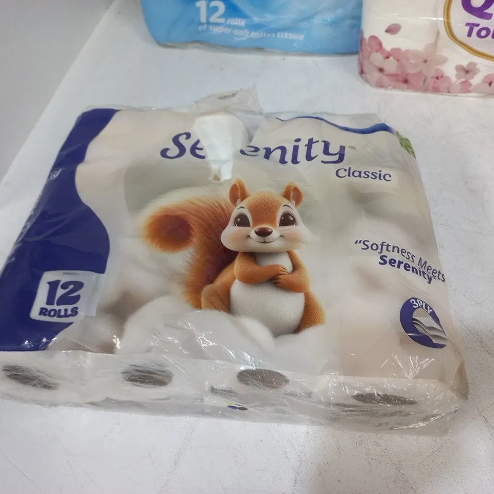 LOT OF 10 MULTIPACKS OF TOILET TISSUE TO INCLUDE SOFTESSE, SERENITY AND PHOENIX
