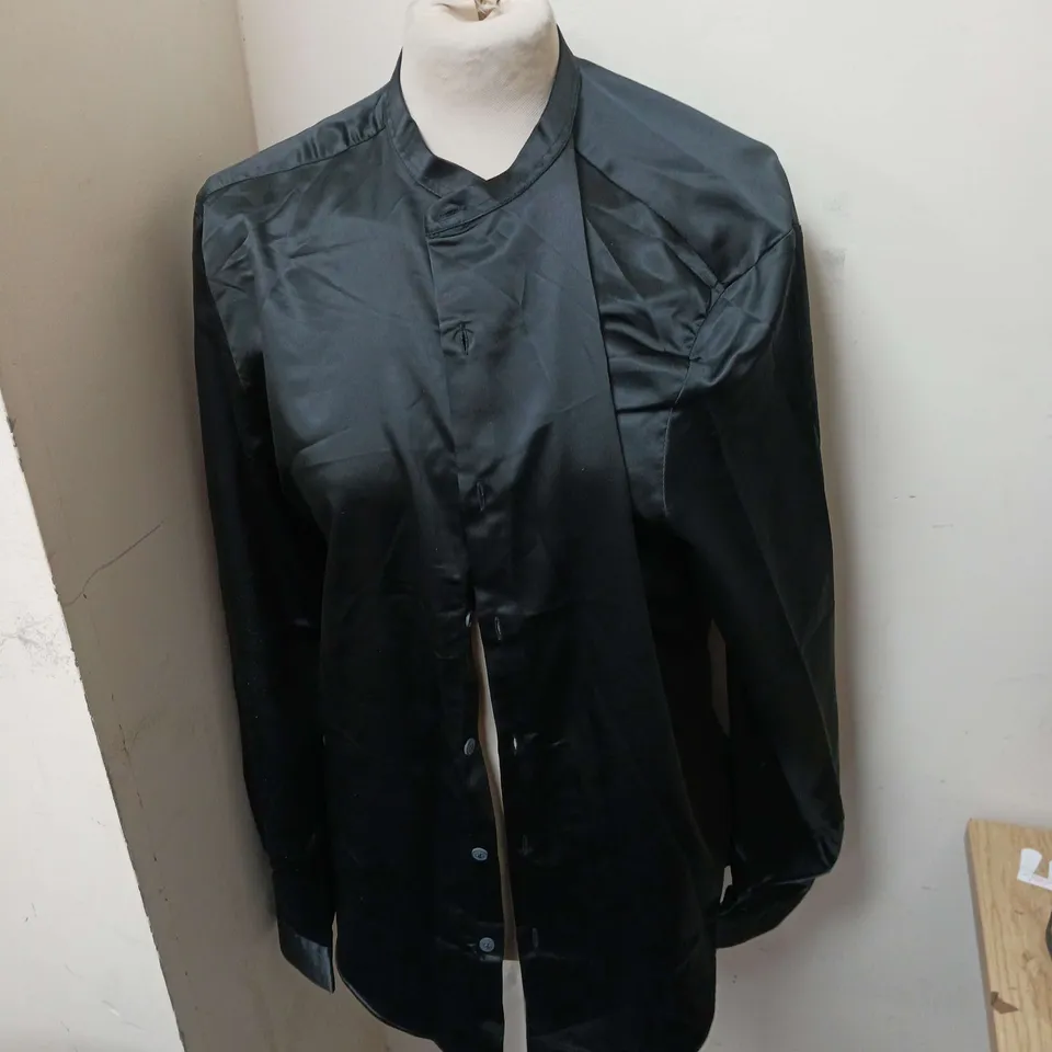 ASOS SKINNY SATIN SHIRT IN BLACK SIZE L 