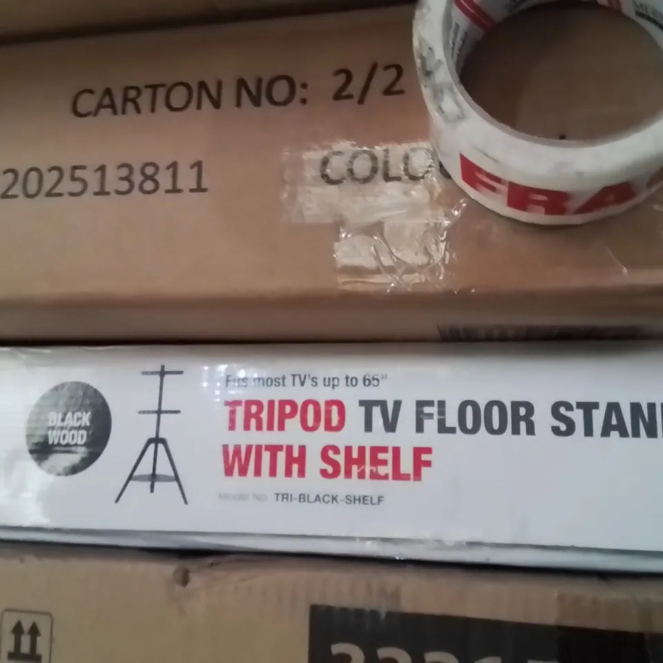 BOXED TRIPOD LIGHT TV STAND WITH SHELF