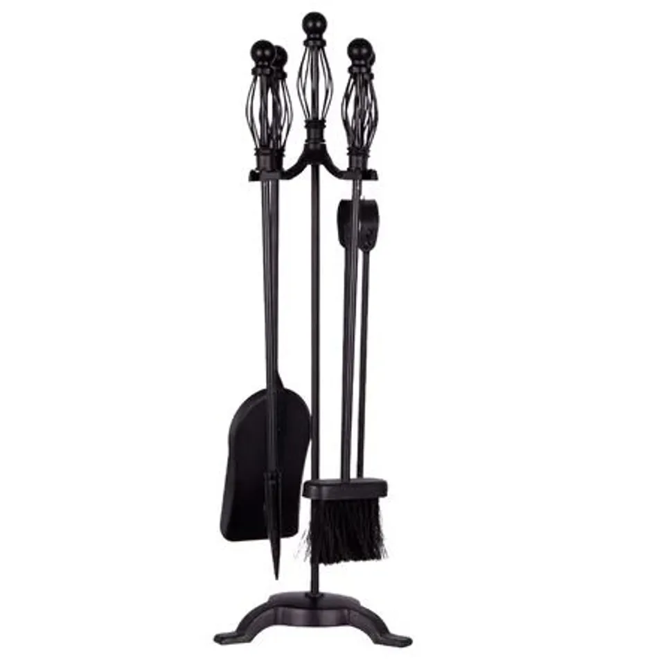 BOXED 5 PIECE STEEL FIREPLACE TOOL SET