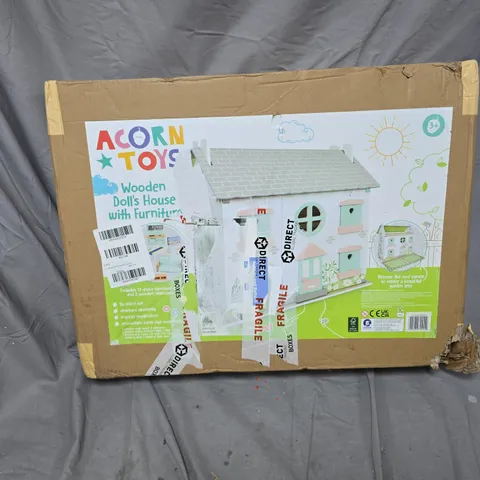 BOXED ACORN WOODEN DOLLHOUSE WITH FURNITURE