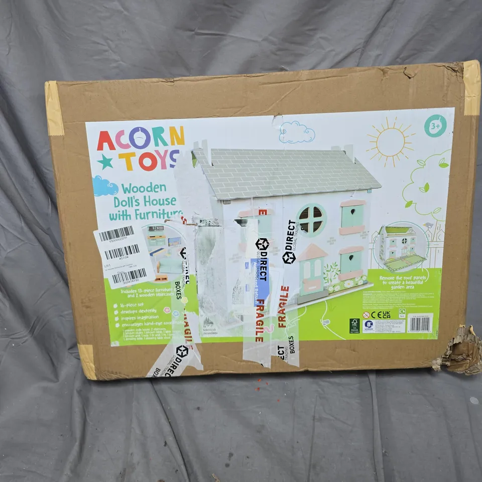 BOXED ACORN WOODEN DOLLHOUSE WITH FURNITURE