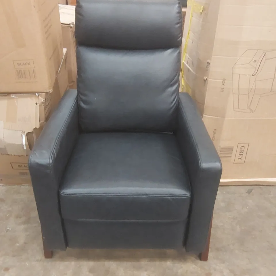 DESIGNER FAUX LEATHER UPHOLSTERED PUSH-BACK ARMCHAIR WITH WOODEN FRAME