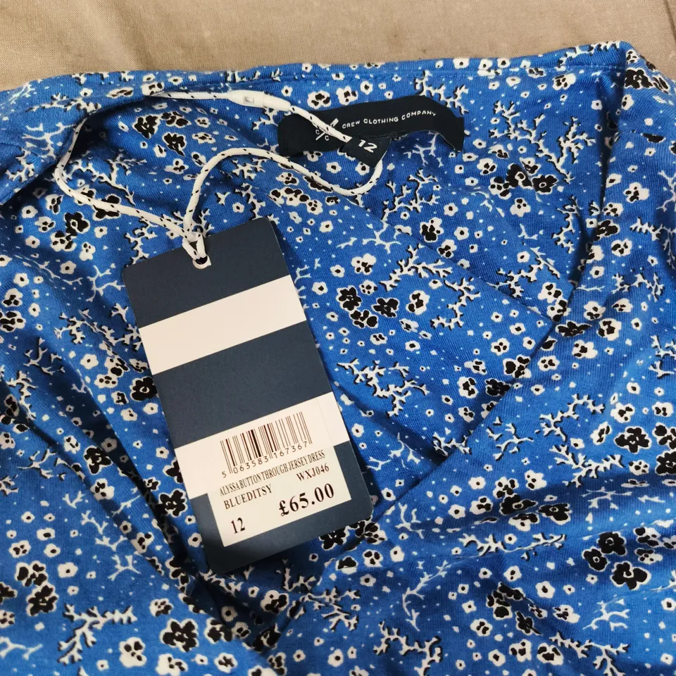 CREW CLOTHING WOMEN'S BLUE FLORAL PRINT DRESS UK SIZE 12 