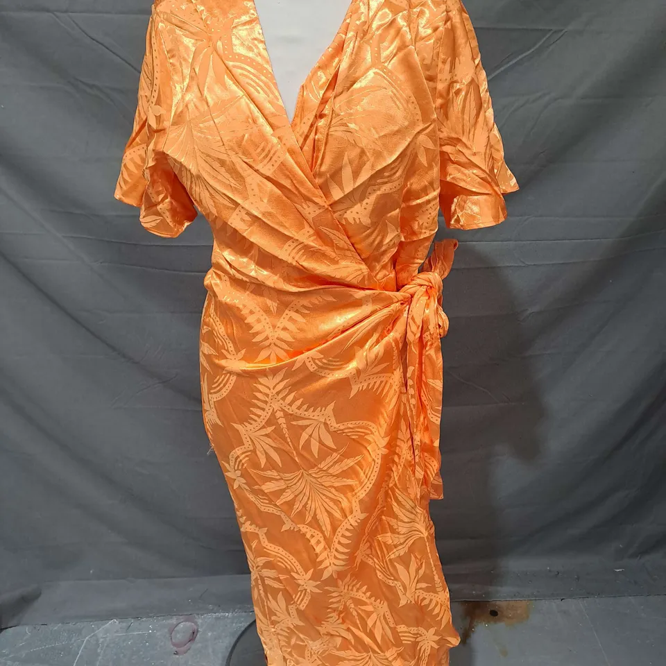 NEVER FULLY DRESSED PALM VIENNA WRAP DRESS IN APRICOT SIZE 10