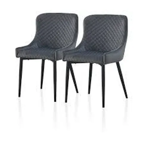 A BOXED SET OF 2 BLUE VELVET DINING ROOM CHAIRS (1 BOX)