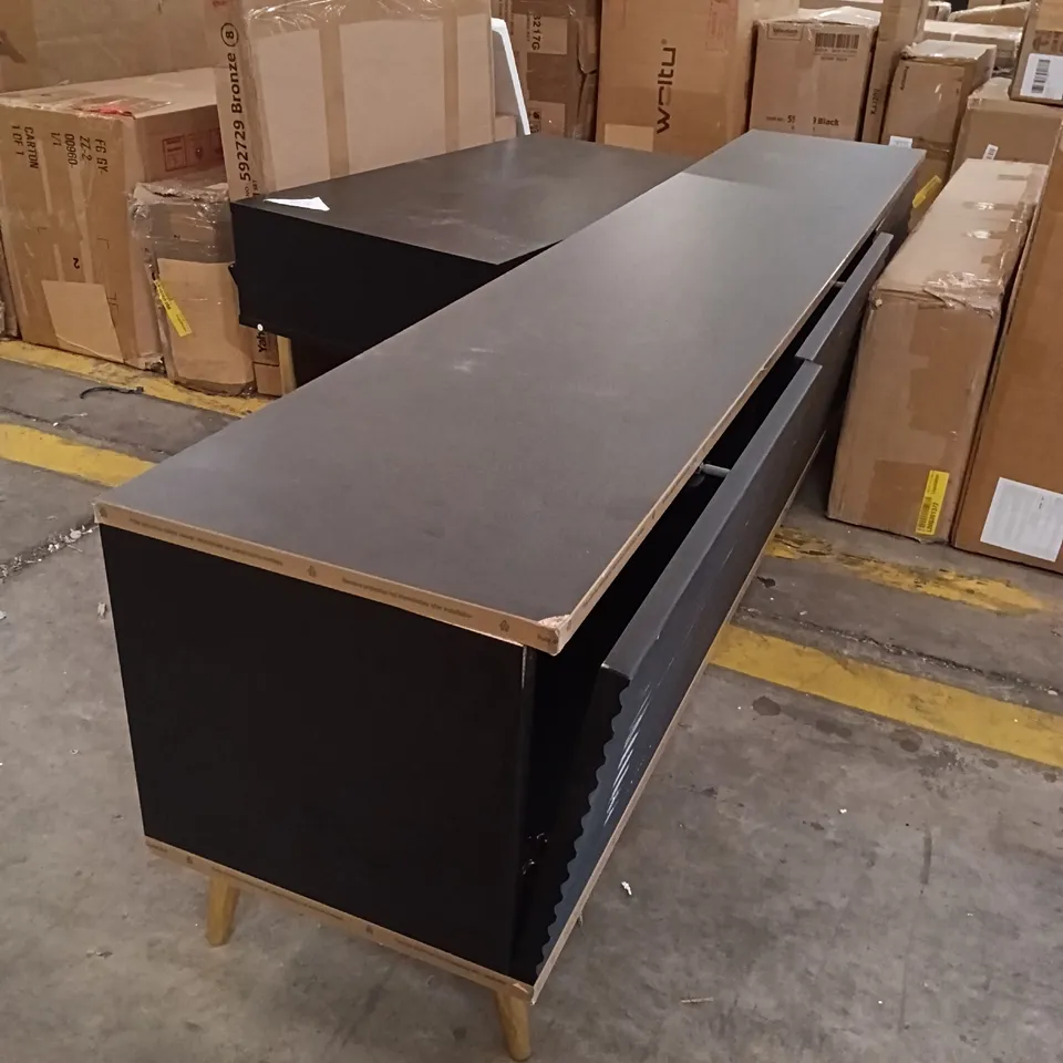 3 COMPARTMENT TV CABINET - BLACK/GOLD