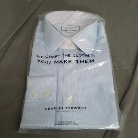 SEALED CHARLES TYRWHITT BLUE & WHITE CHECKER SLIM FIT SHIRT - SIZE 16 1/2 NECK