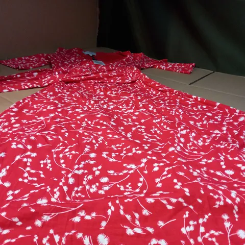 HOBBS RED/IVORY FLORAL PRINT MIDI DRESS - SIZE 10